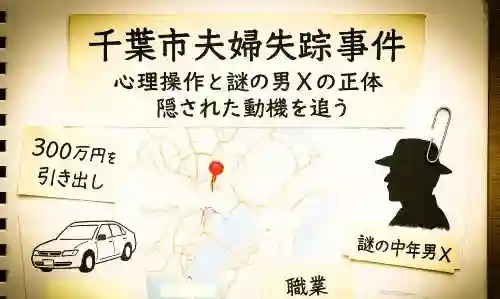 記事千葉市若葉区夫婦失踪事件心理操作と謎の中年男Xの正体そして隠れた動機を追うアイキャッチ画像 - clairvoyant report 記事千葉市若葉区夫婦失踪事件心理操作と謎の中年男Xの正体そして隠れた動機を追うアイキャッチ画像