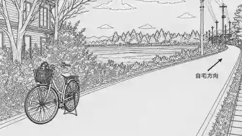 駐輪自転車のイラスト道路と方向
