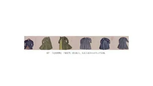 図7　『北槎聞略』「服装等」後半部分。袖付き上衣や装飾的な胴衣。（画像クリックで拡大）